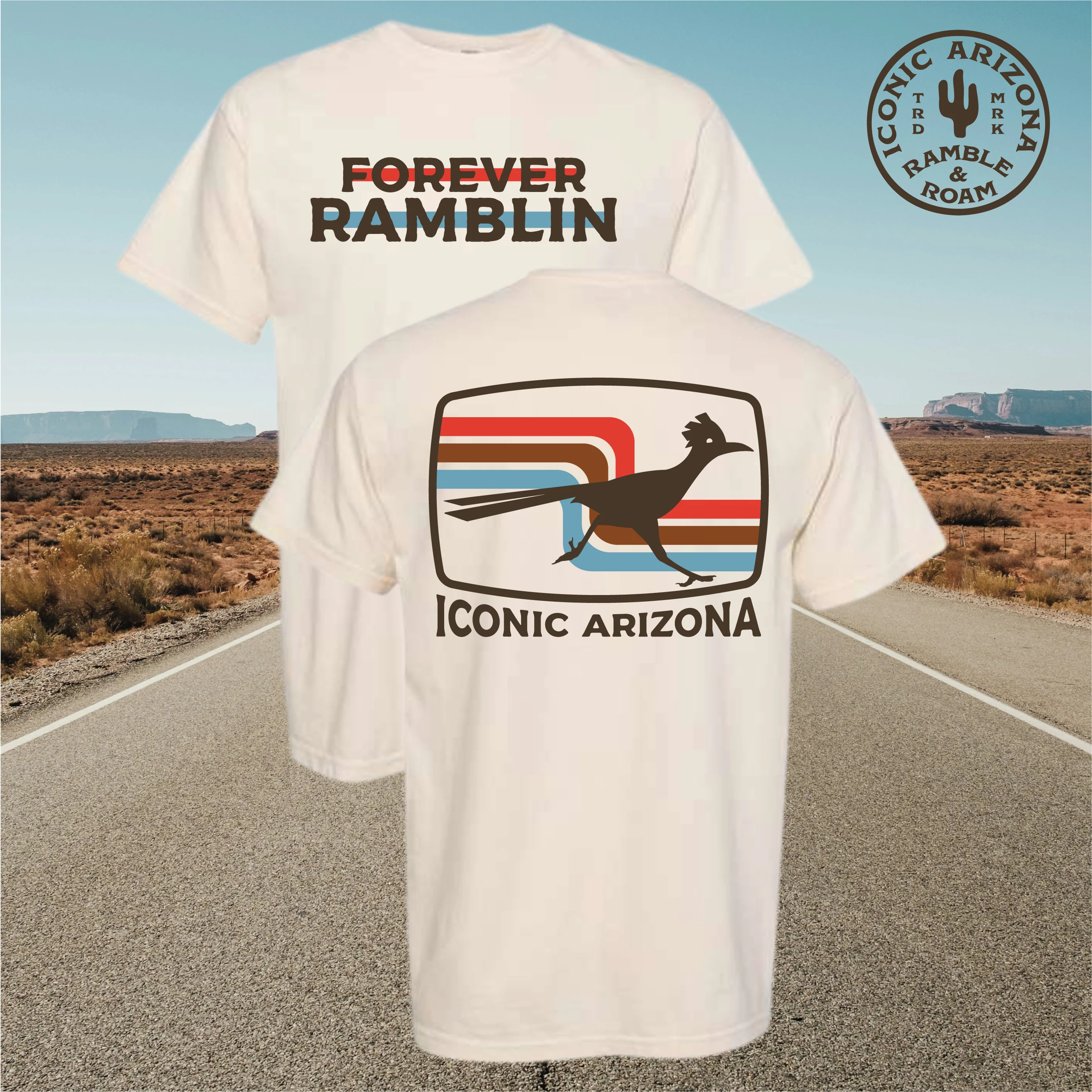 T-SHIRTS-SS- ICONIC ARIZONA-70s Roadrunner -CREAM