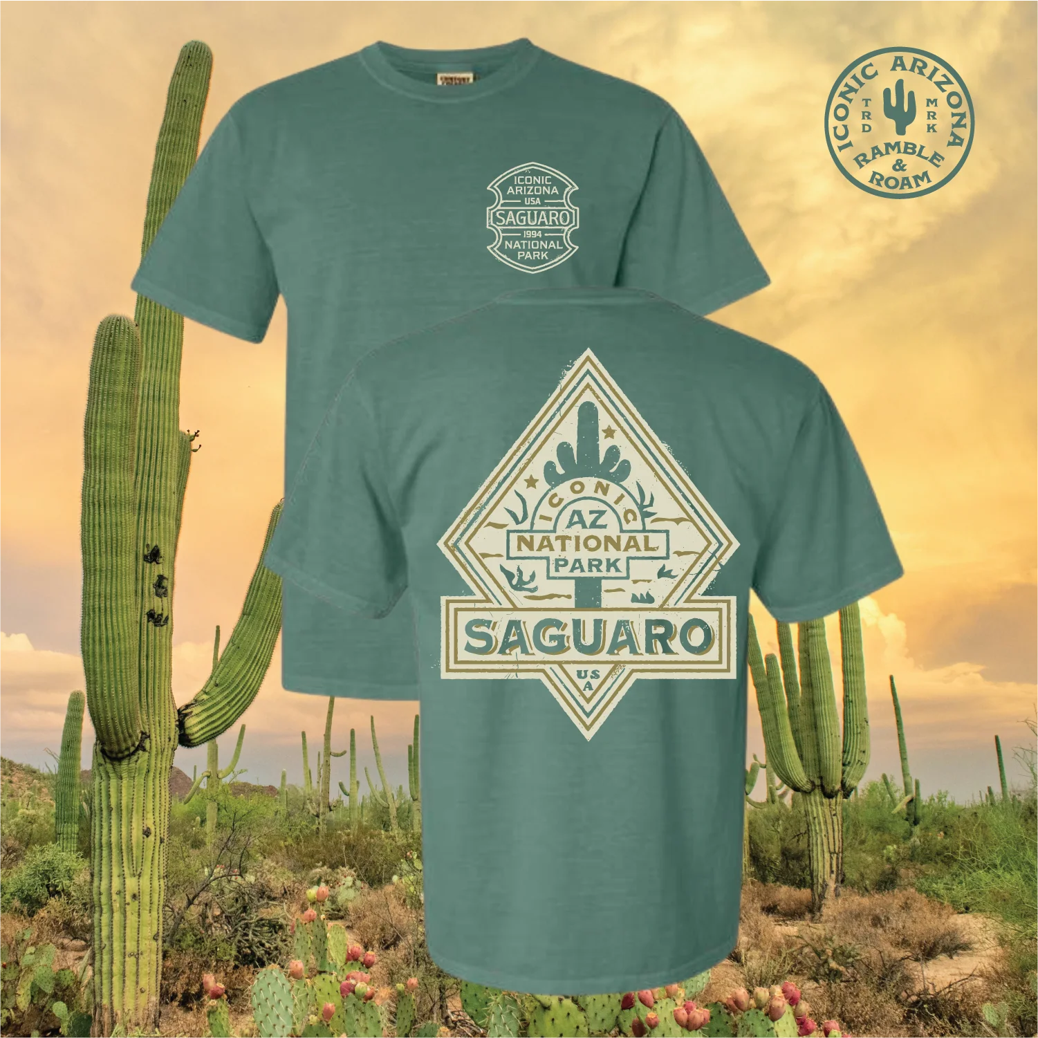 T-SHIRTS-SS-ICONIC ARIZONA-Saguaro NP-GREEN