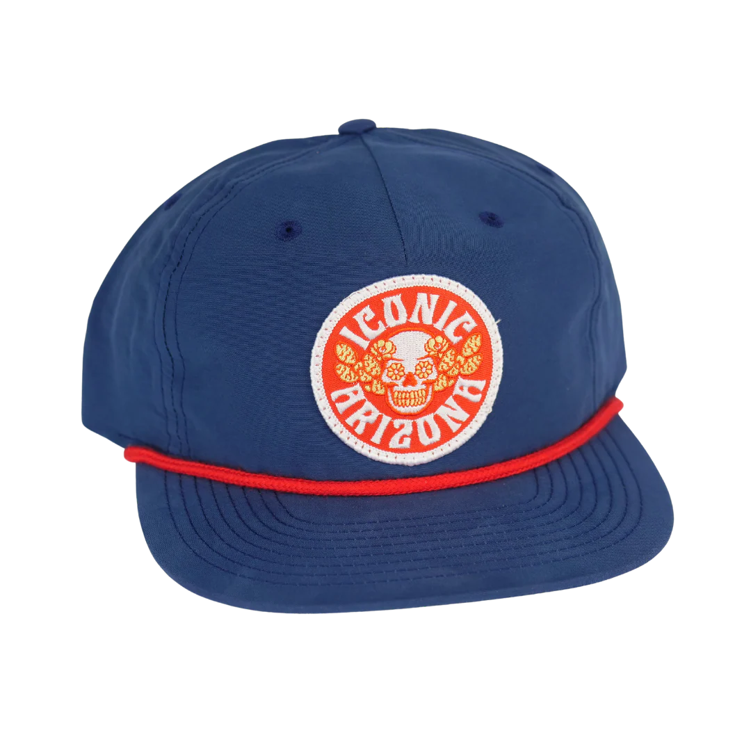 ACCESSORIES-HATS- ICONIC ARIZONA-Skull and Desert Roses Rope -NAVY