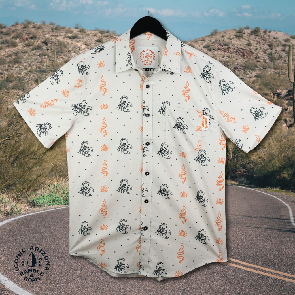 TOPS-SS BUTTON- ICONIC ARIZONA-Under Every Stone -CREAM